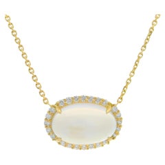 New 18k Yellow Gold 6.56ctw Blue Moonstone 
Diamond Halo Pendant Necklace
