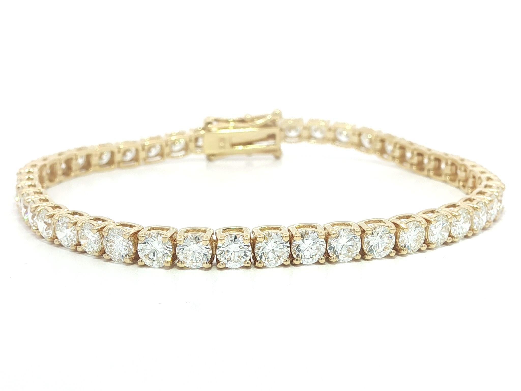 New 18k Yellow Gold 8.68ctw VS Large Round Diamond Classic Line Tennis Bracelet