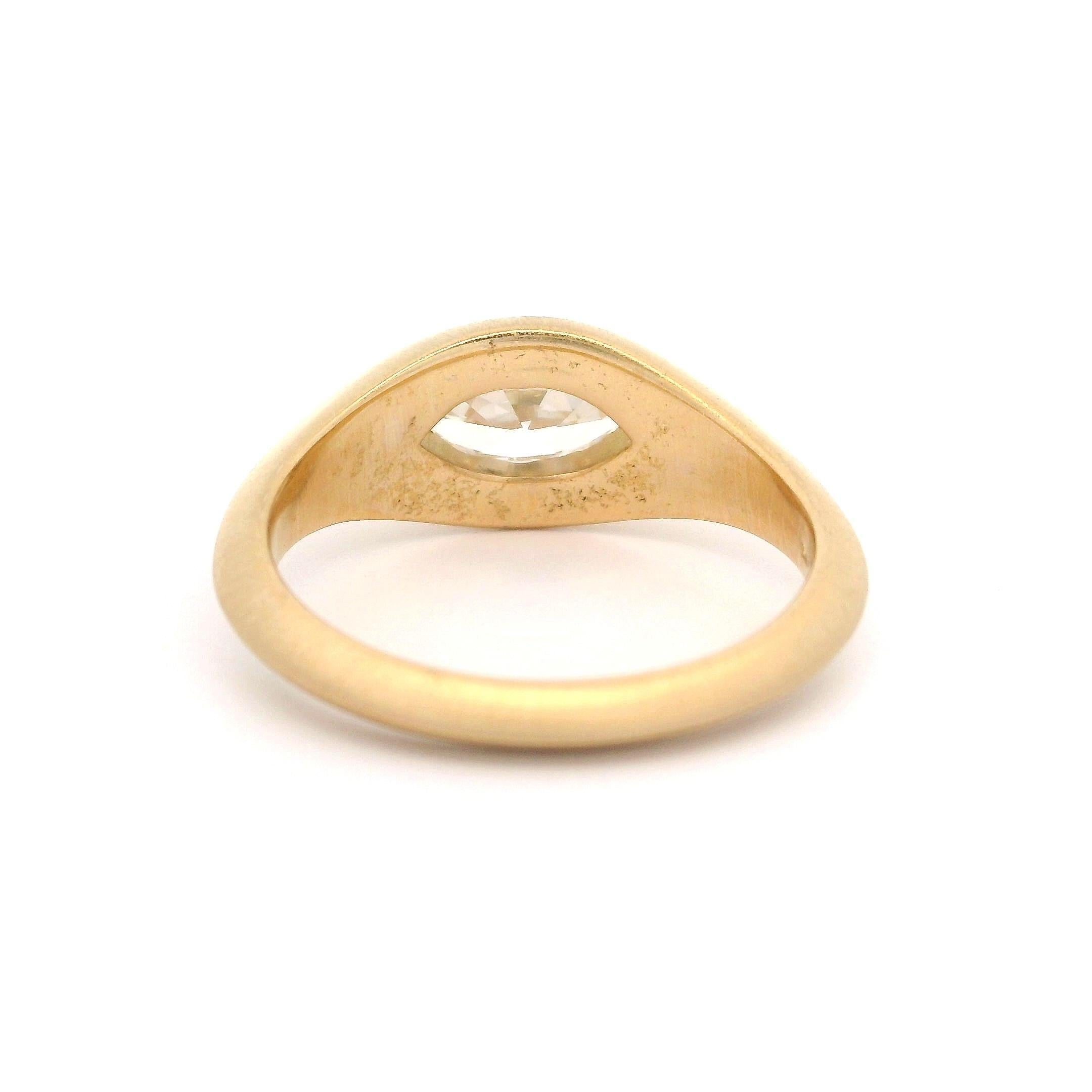 New 18k Yellow Gold GIA 0.71ct Marquise Diamond Bezel Low Profile Matte Ring 1