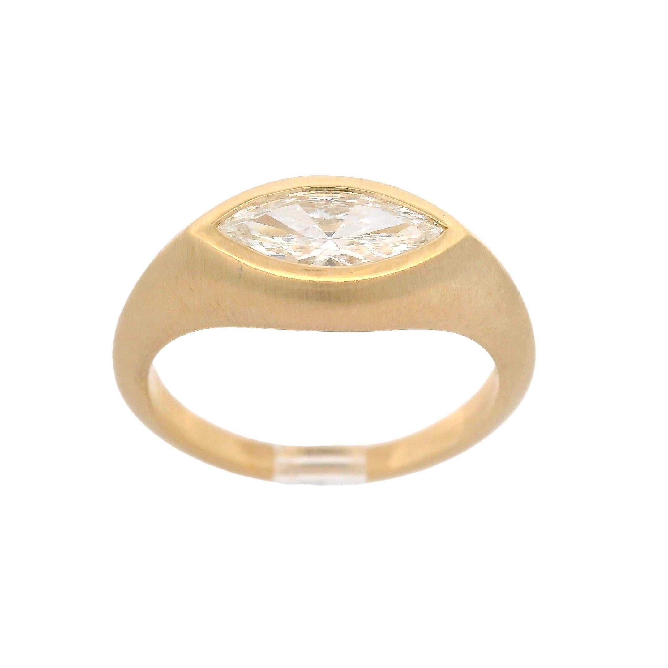 New 18k Yellow Gold GIA 0.71ct Marquise Diamond Bezel Low Profile Matte Ring 2