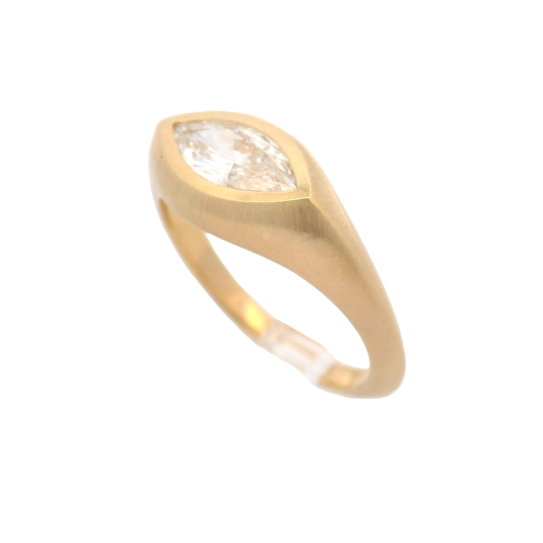 New 18k Yellow Gold GIA 0.71ct Marquise Diamond Bezel Low Profile Matte Ring 3