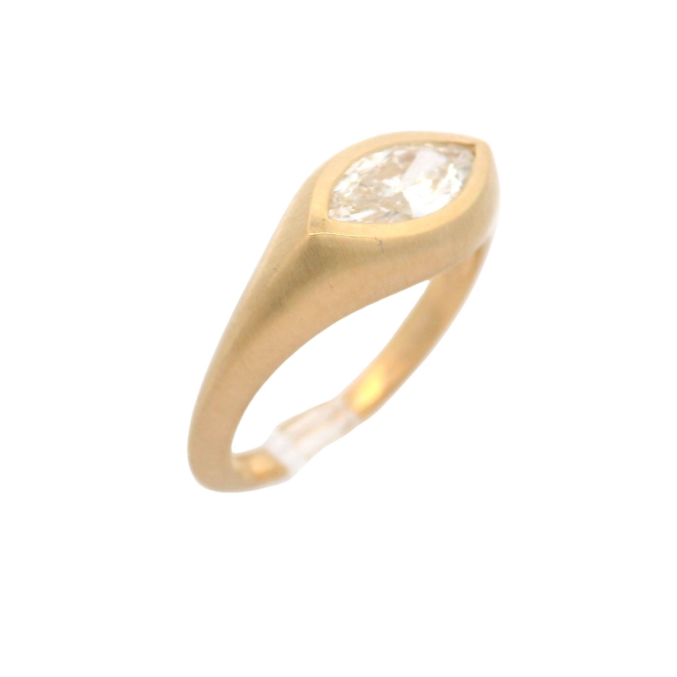 New 18k Yellow Gold GIA 0.71ct Marquise Diamond Bezel Low Profile Matte Ring 4