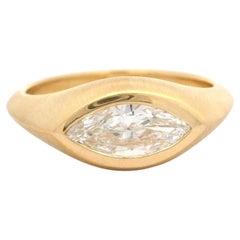 New 18k Yellow Gold GIA 0.71ct Marquise Diamond Bezel Low Profile Matte Ring