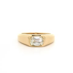 New 18k Yellow Gold GIA 1.00ct Emerald Cut Bezel Diamond Solitaire Band Ring