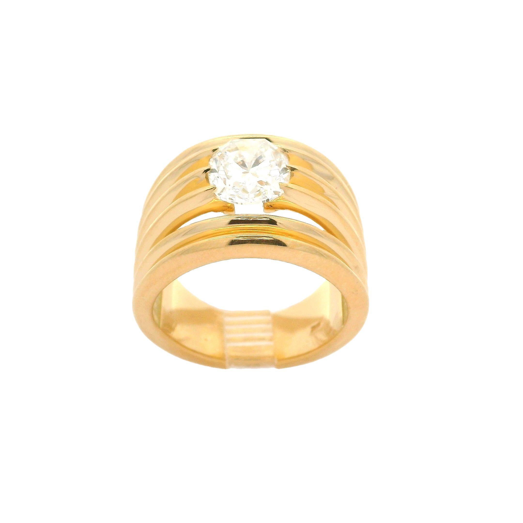 New 18k Yellow Gold GIA 2.03ct Oval G SI1 Floating Diamond Wide Open Work Ring For Sale 6