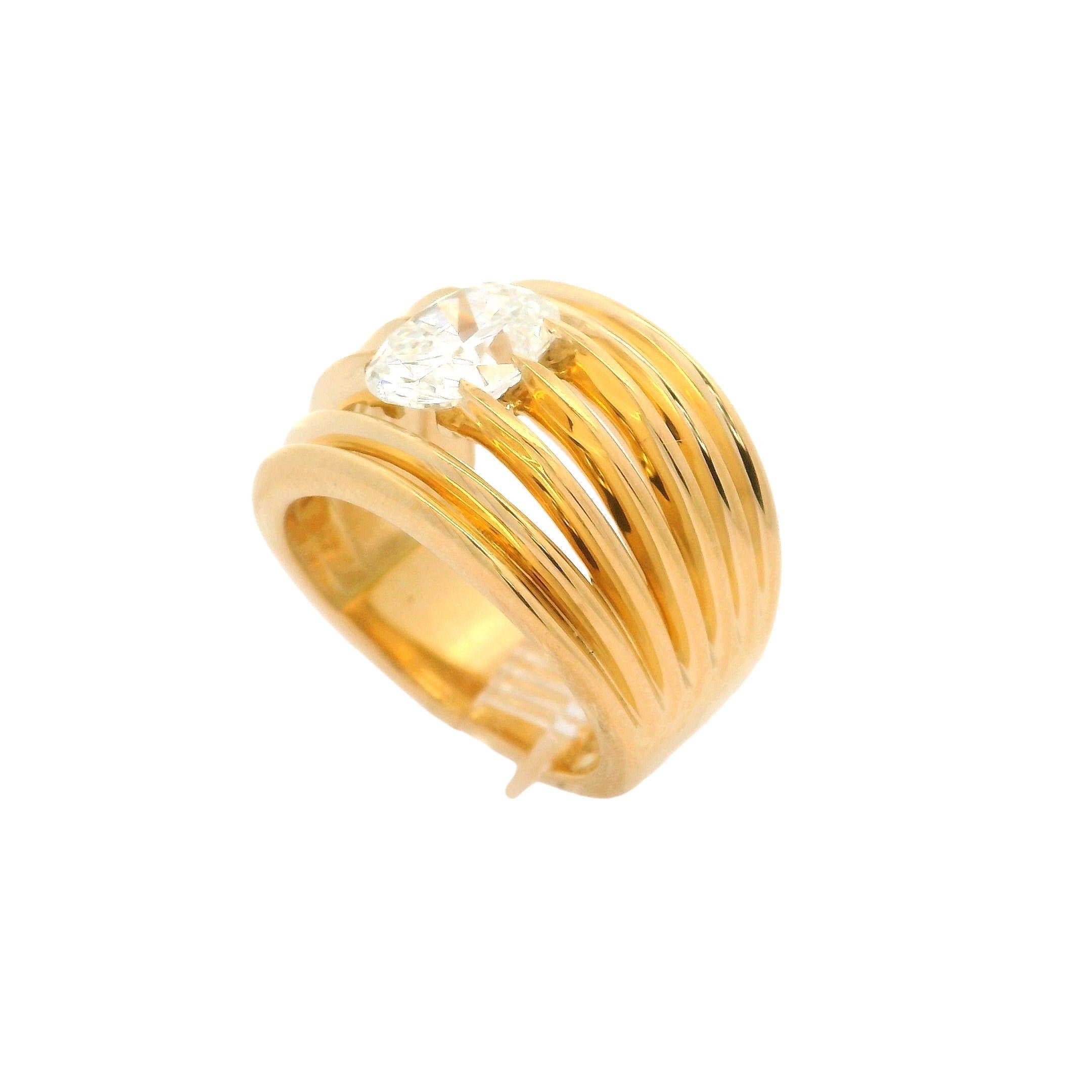 Oval Cut New 18k Yellow Gold GIA 2.03ct Oval G SI1 Floating Diamond Wide Open Work Ring For Sale