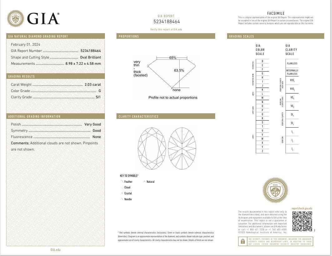 Women's New 18k Yellow Gold GIA 2.03ct Oval G SI1 Floating Diamond Wide Open Work Ring For Sale