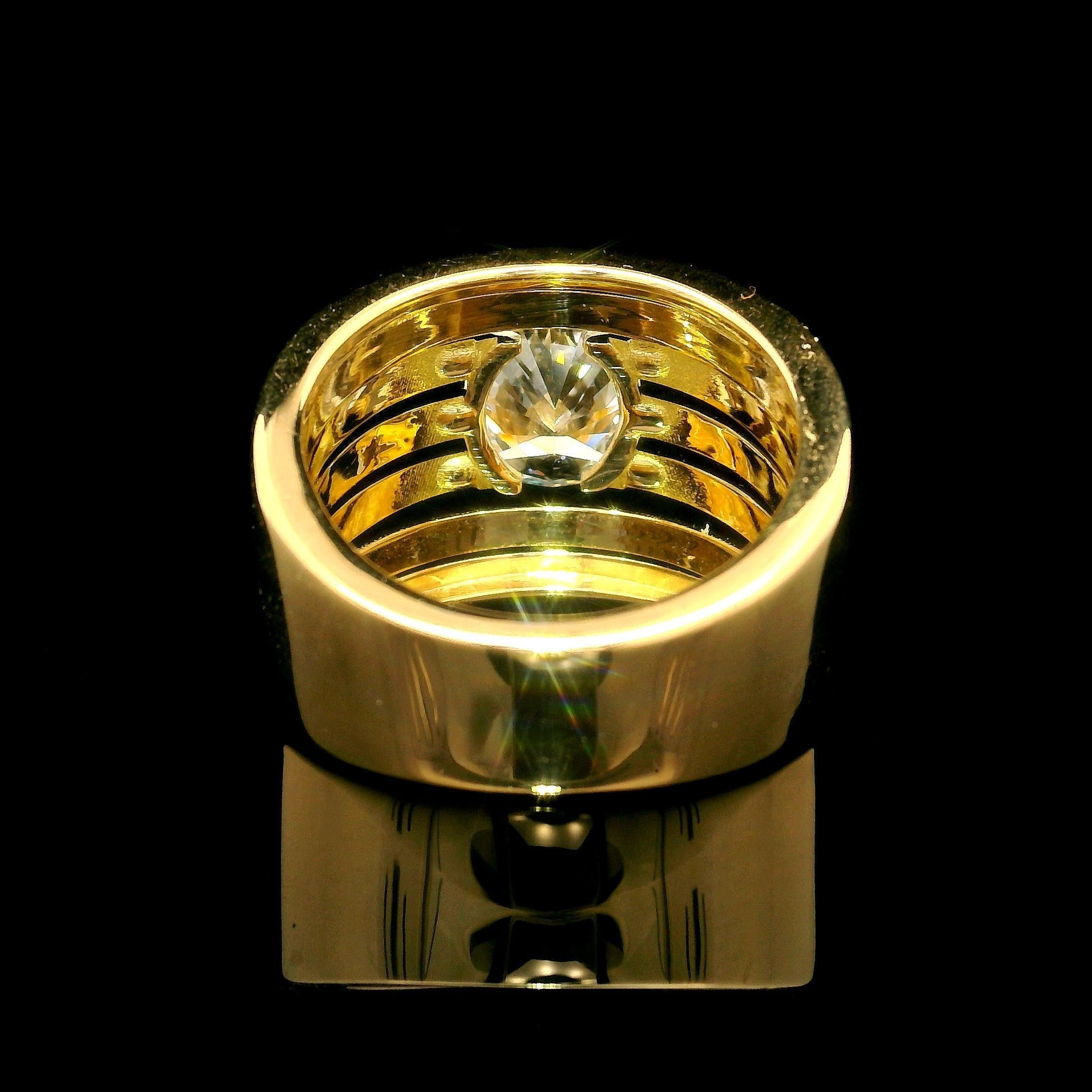 New 18k Yellow Gold GIA 2.03ct Oval G SI1 Floating Diamond Wide Open Work Ring For Sale 2