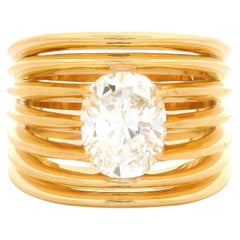 Neuer breiter durchbrochener Ring aus 18 Karat Gelbgold GIA 2,03 Karat Oval G SI1 schwebender Diamant