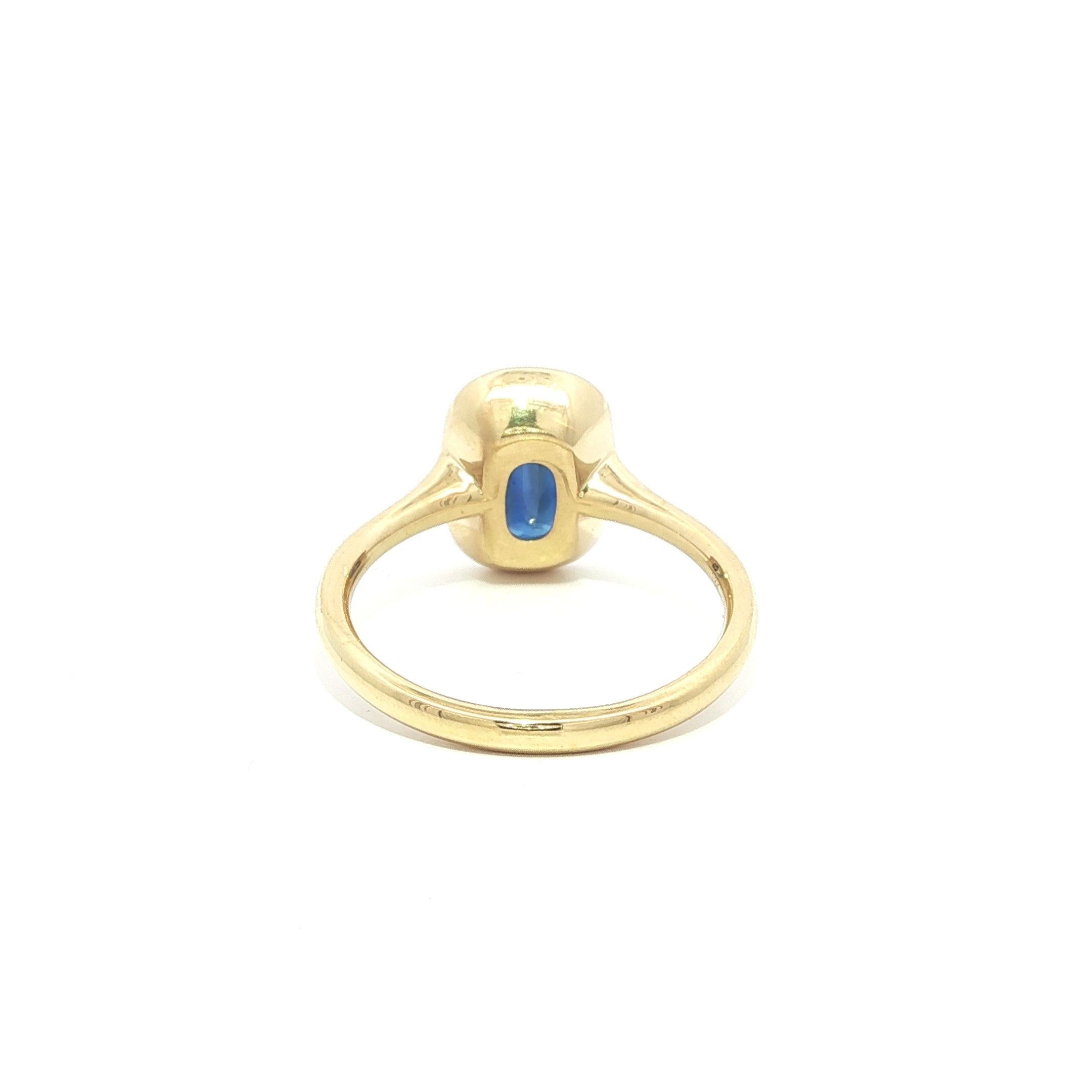Neu 18k Gelbgold GIA 2,16ct Long Cushion Cut Lünette Saphir Solitär Ring im Angebot 4