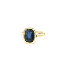 New 18k Yellow Gold GIA 2.16ct Long Cushion Cut Bezel Sapphire Solitaire Ring