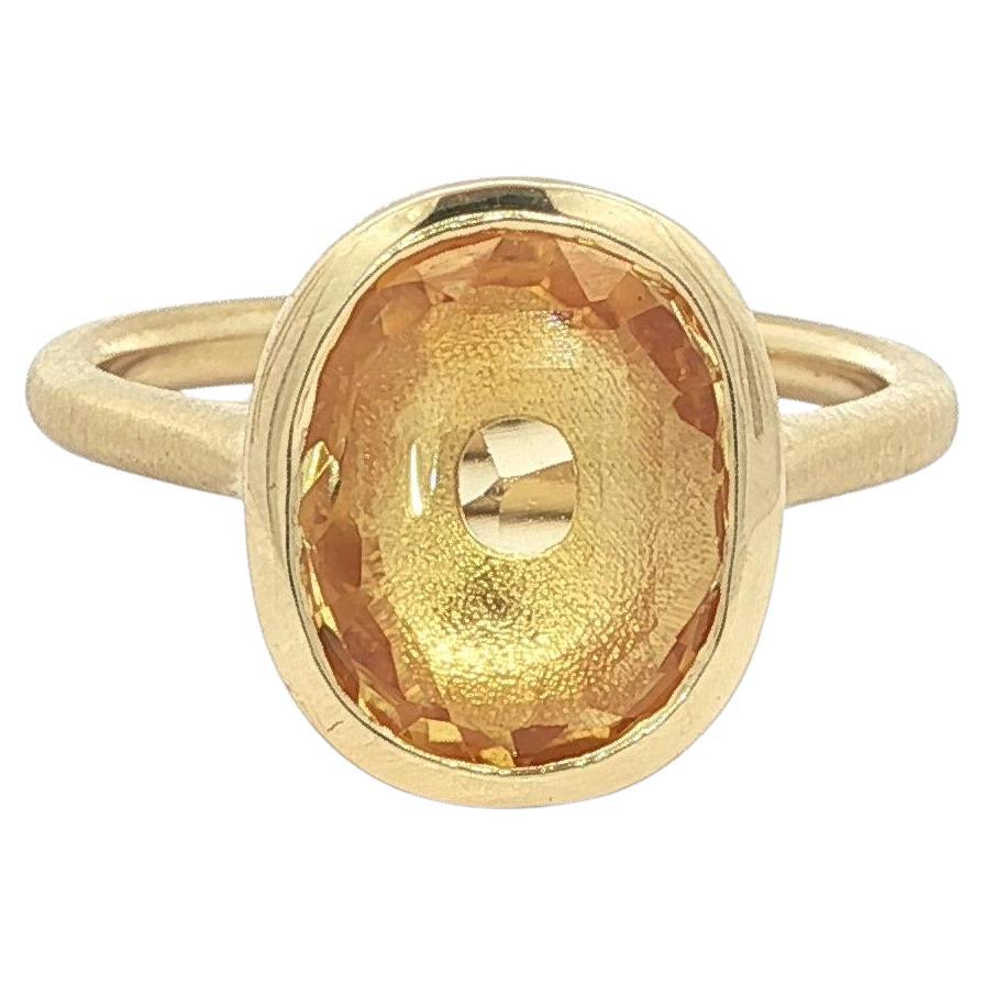 New 18k Yellow Gold GIA 4.09ct No Heat Yellow Sapphire Solitaire Brushed Ring