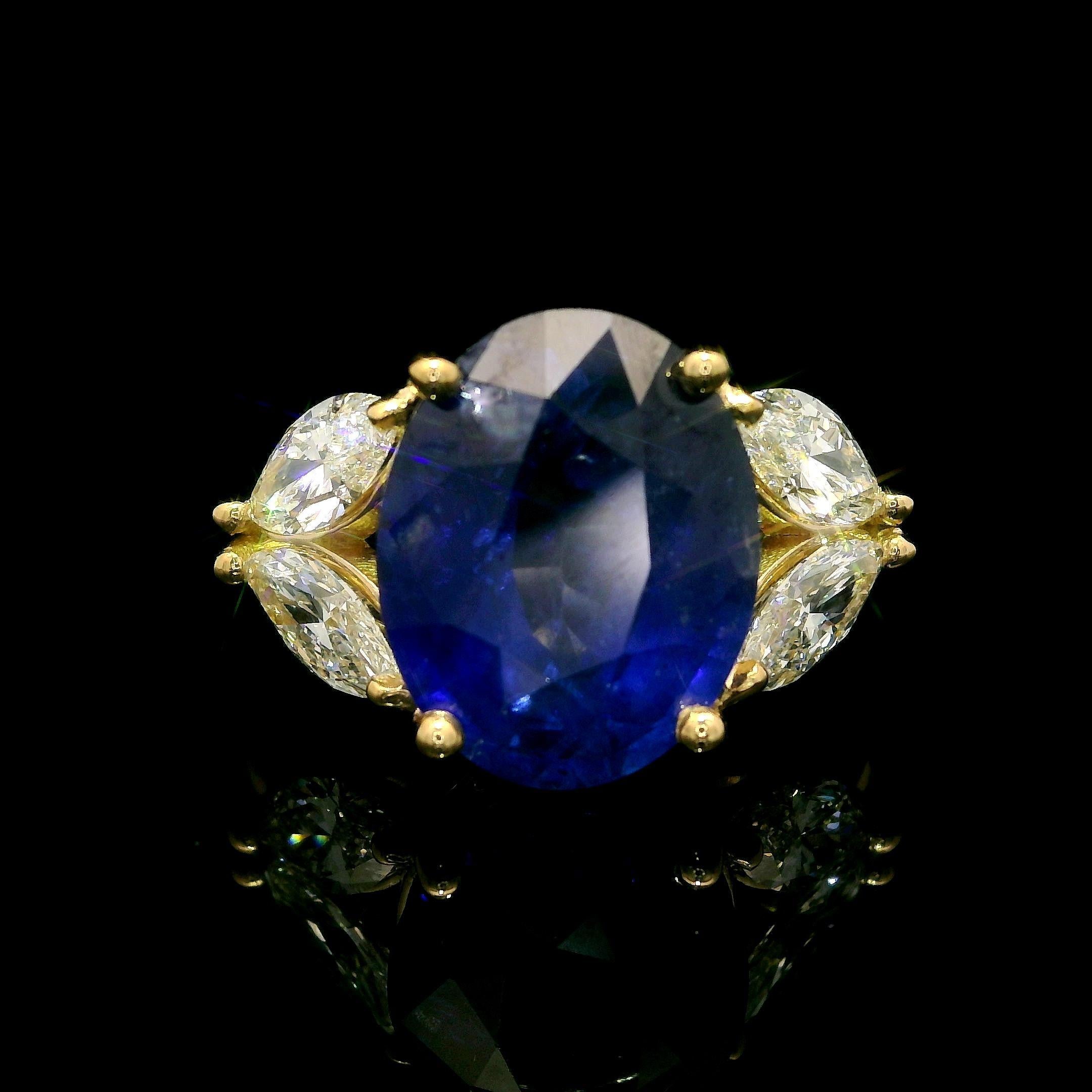 Bague élégante en or jaune 18 carats, certifiée GIA, saphir ovale et diamant marquise 7,74 carats en vente 10