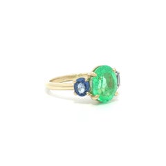 New 18k Yellow Gold GIA Colombian Emerald Sapphire 3.66ctw 3 Stone Custom Ring