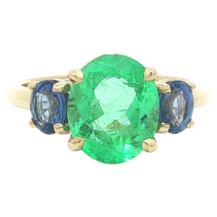 Neue 18k Gelbgold GIA kolumbianischen Smaragd Saphir 3,66ctw 3 Stein benutzerdefinierte Ring im Angebot
