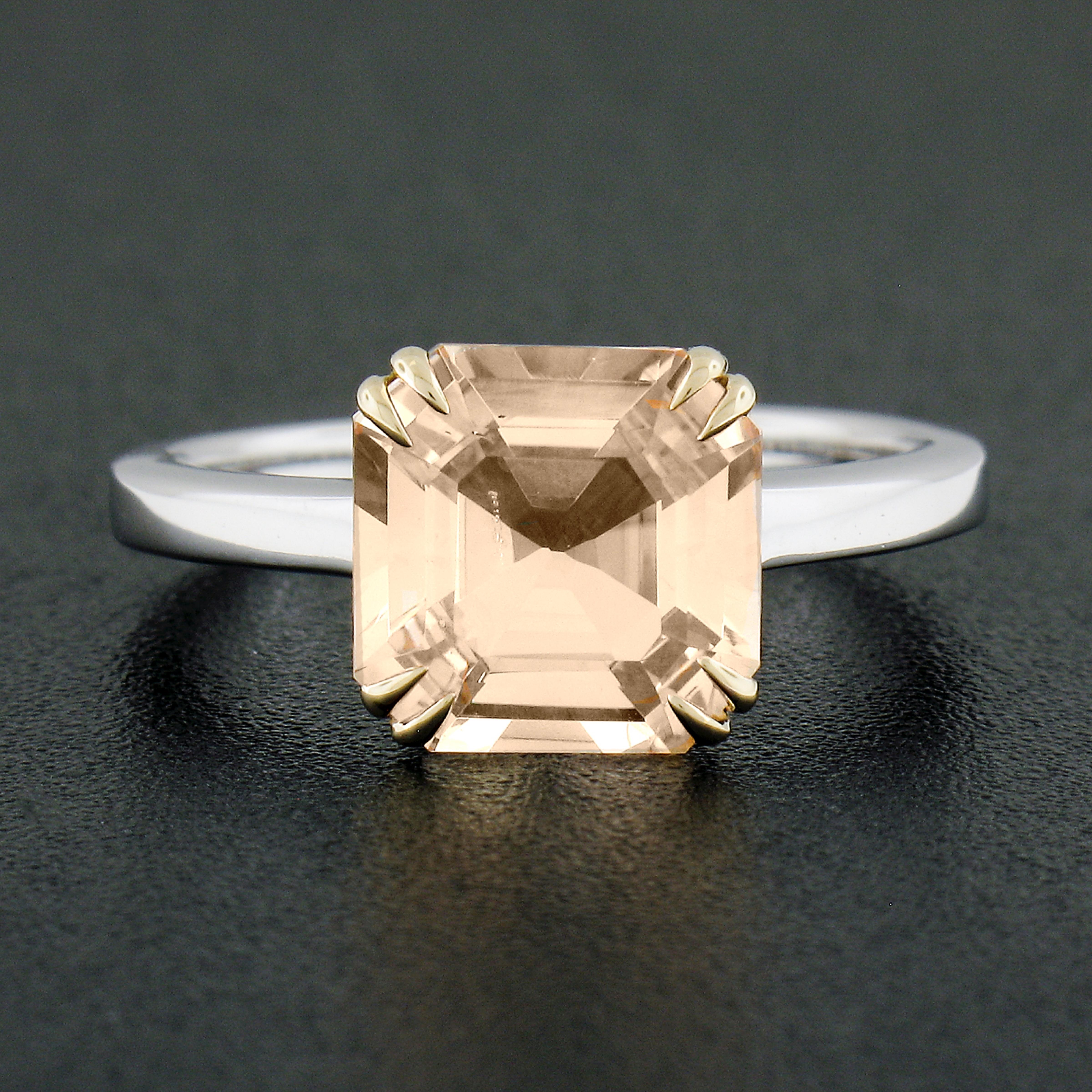 Octagon Cut New 18k Yellow Gold & Platinum Gia 3.40ct No Heat Orange Sapphire Solitaire Ring For Sale