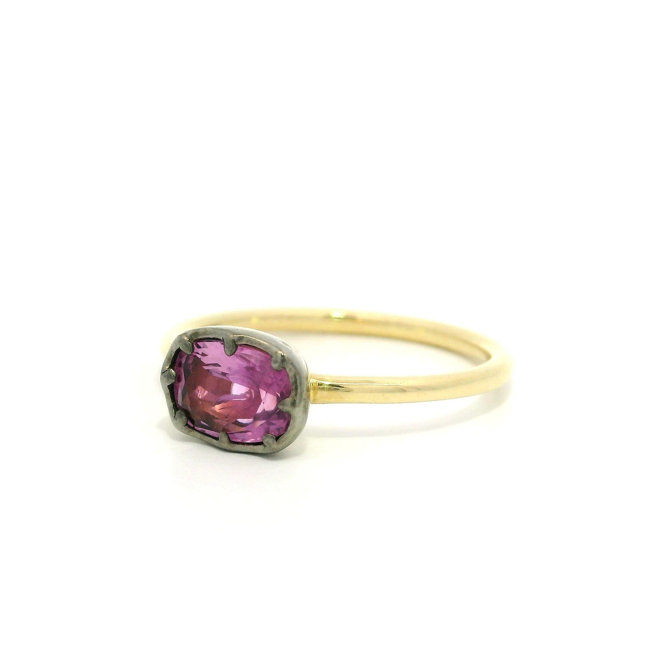 New 18k Gelbgold mit Silber GIA 0,93ct Collet Set rosa Saphir Solitär Ring im Zustand „Neu“ im Angebot in Montclair, NJ