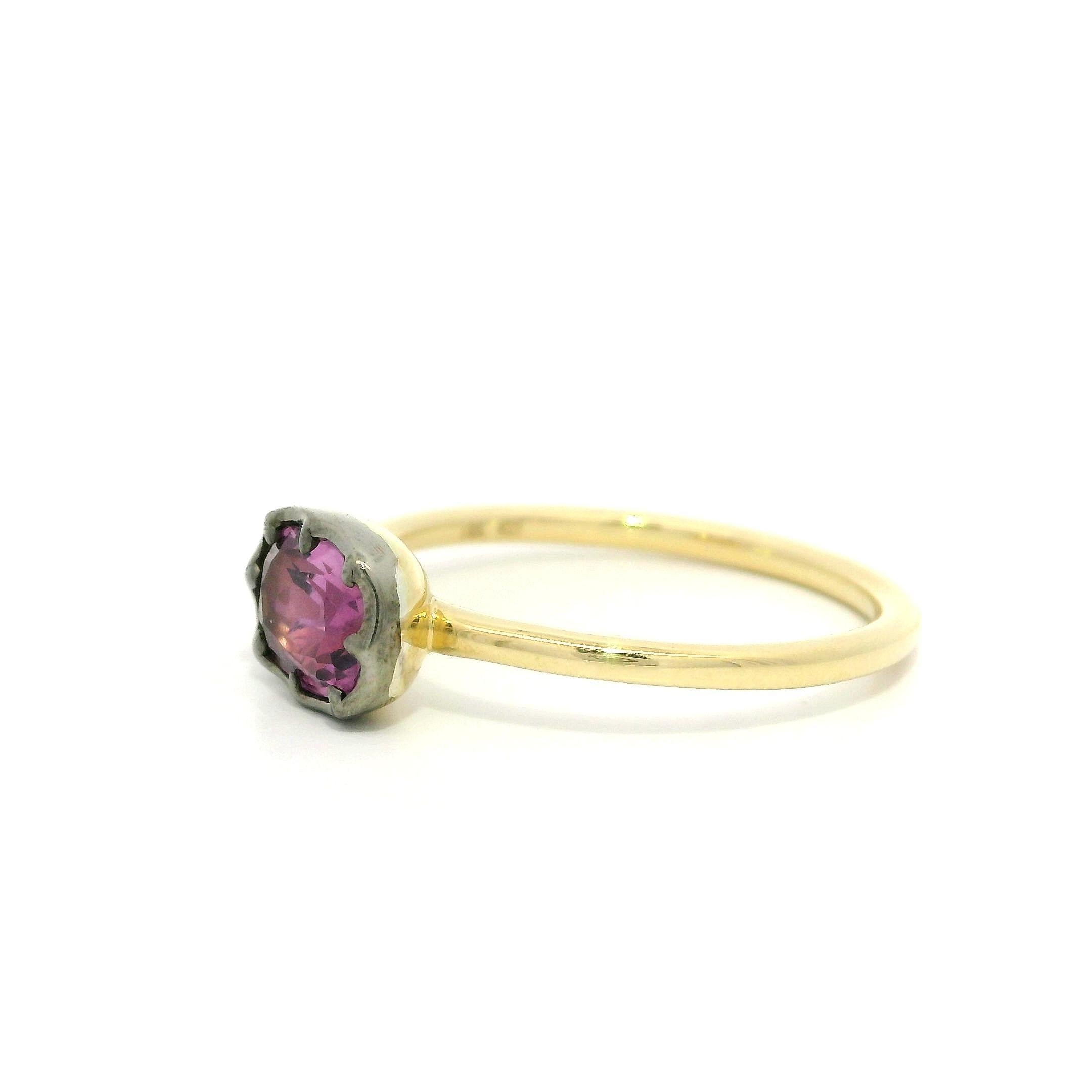 New 18k Gelbgold mit Silber GIA 0,93ct Collet Set rosa Saphir Solitär Ring Damen im Angebot