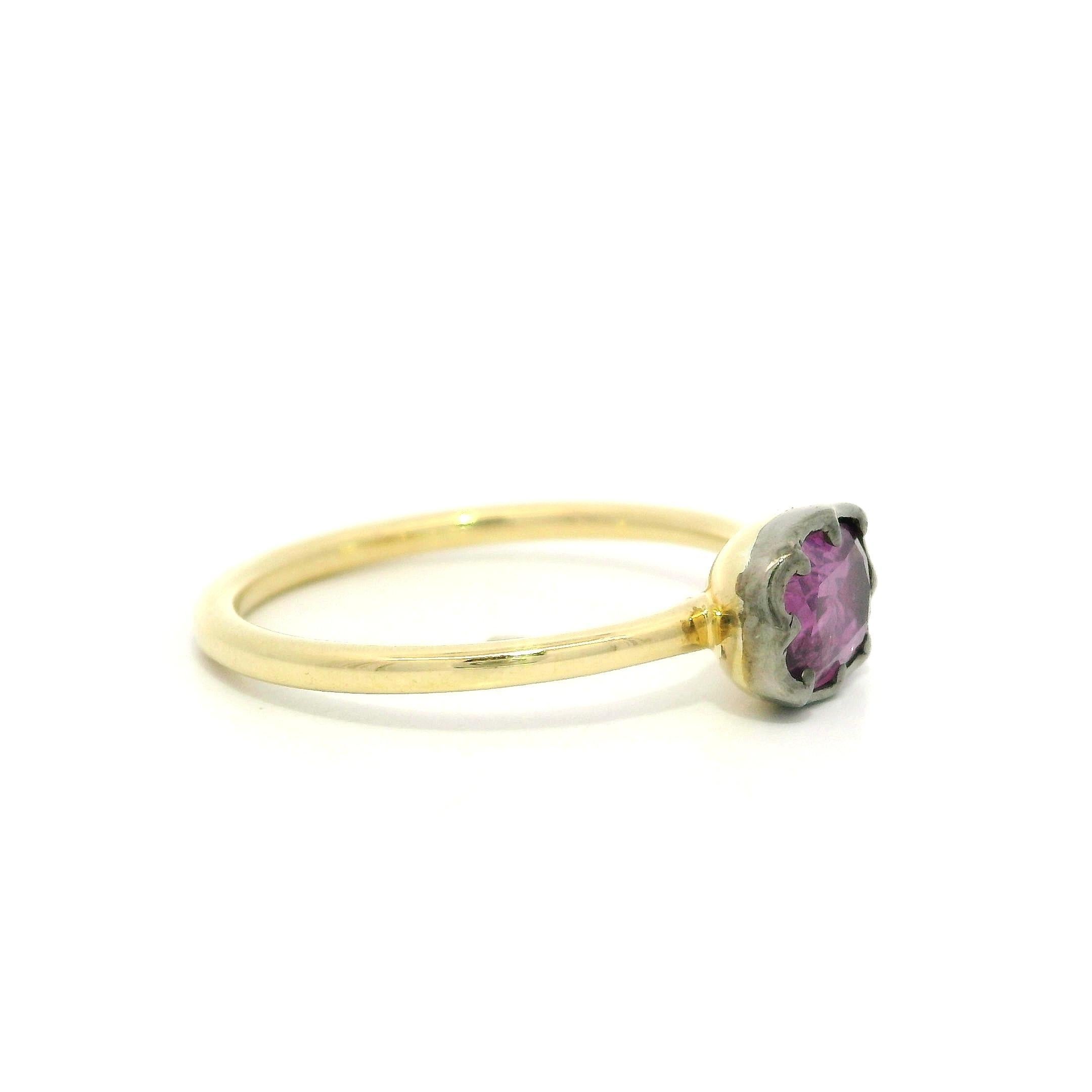 New 18k Gelbgold mit Silber GIA 0,93ct Collet Set rosa Saphir Solitär Ring im Angebot 2