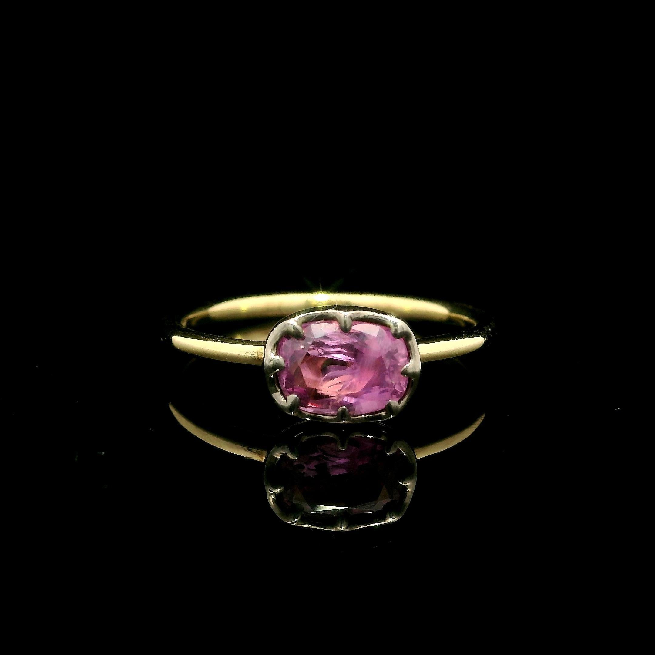 New 18k Gelbgold mit Silber GIA 0,93ct Collet Set rosa Saphir Solitär Ring im Angebot 4