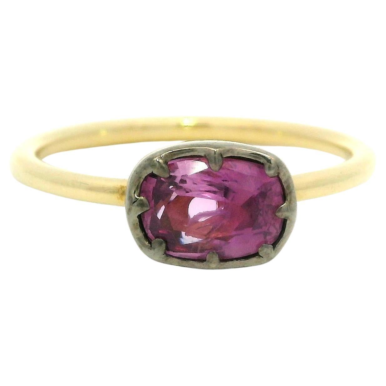 New 18k Yellow Gold w/ Silver GIA 0.93ct Collet Set Pink Sapphire Solitaire Ring