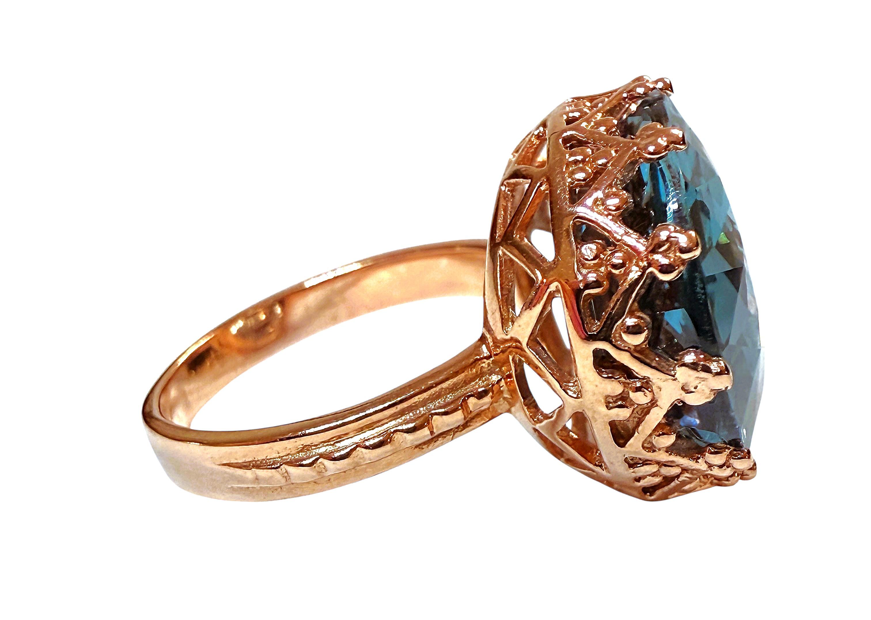 Nueva Aguamarina Azul Océano de 19 Quilates en Engaste Corona de Diamantes R Anillo de Oro de Ley en Nuevo estado para la venta en Eagan, MN