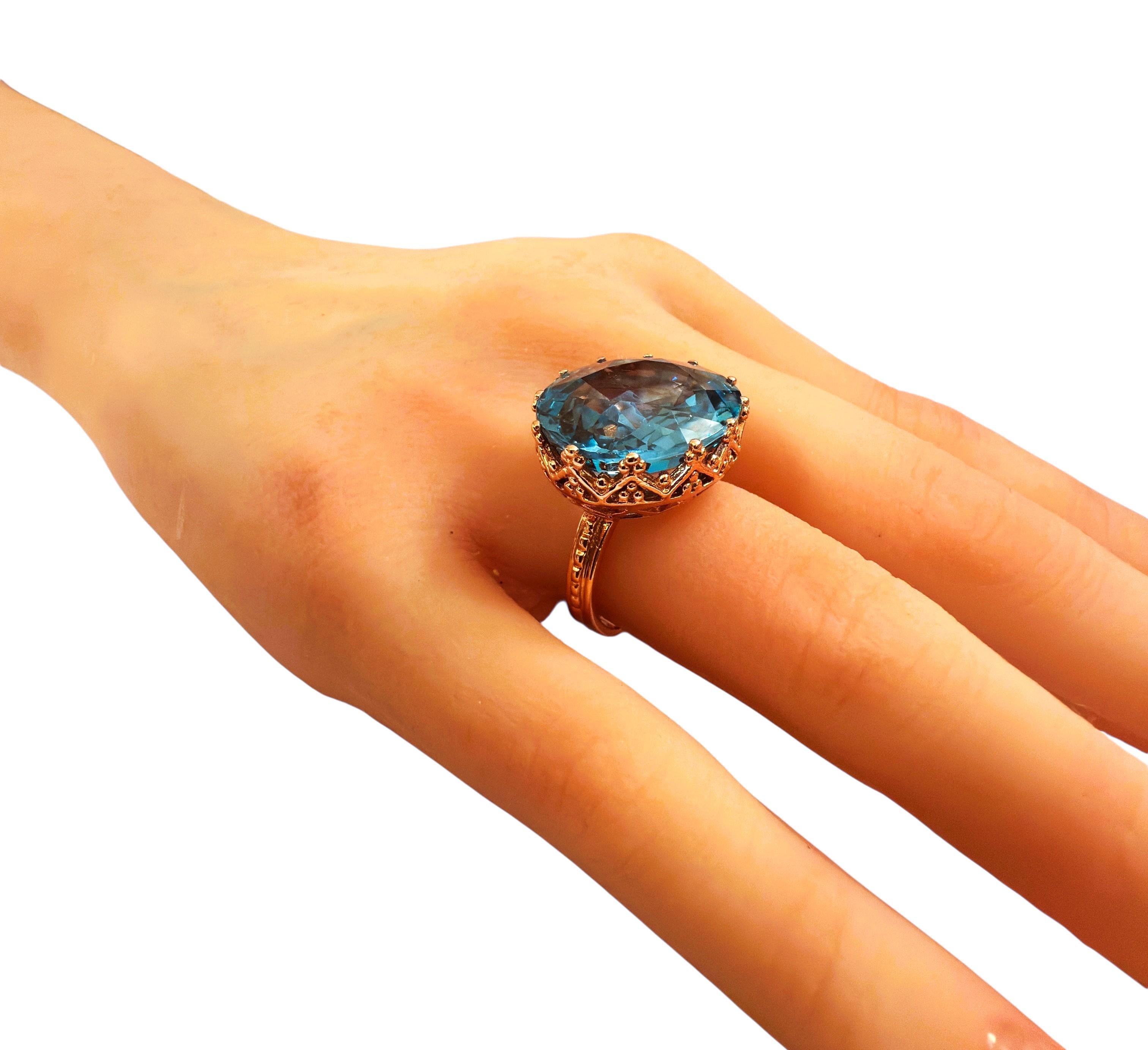 Nueva Aguamarina Azul Océano de 19 Quilates en Engaste Corona de Diamantes R Anillo de Oro de Ley en venta 1