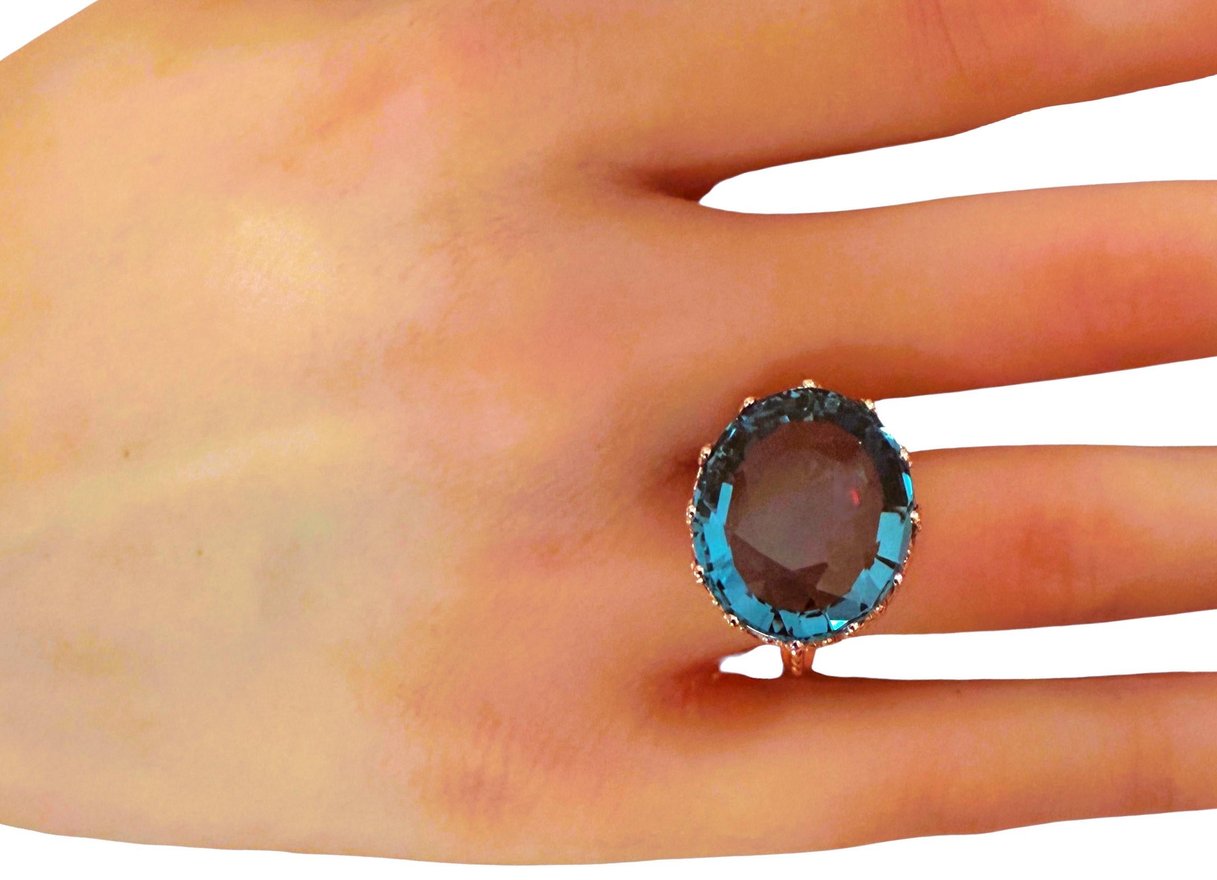 Nueva Aguamarina Azul Océano de 19 Quilates en Engaste Corona de Diamantes R Anillo de Oro de Ley en venta 2