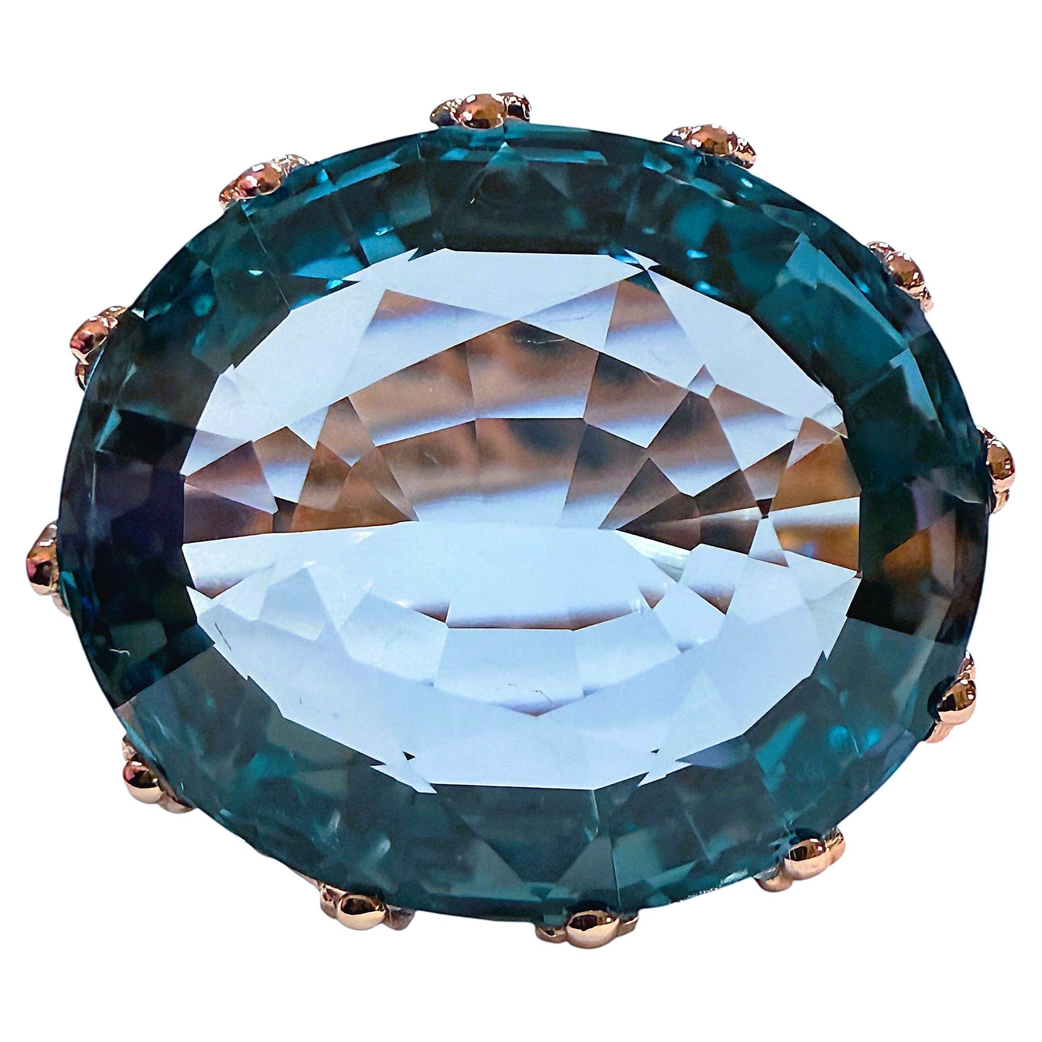 Nueva Aguamarina Azul Océano de 19 Quilates en Engaste Corona de Diamantes R Anillo de Oro de Ley en venta