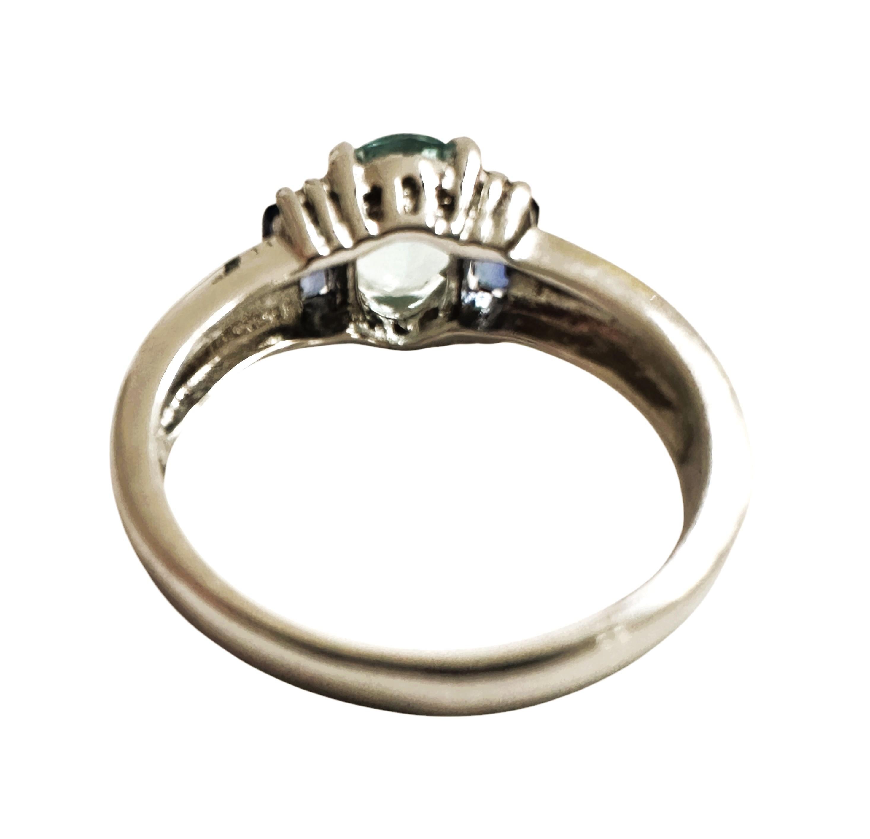Oval Cut New 1.90 Carat Ice Blue Aquamarine & Baguette Cut Sapphire Sterling Ring