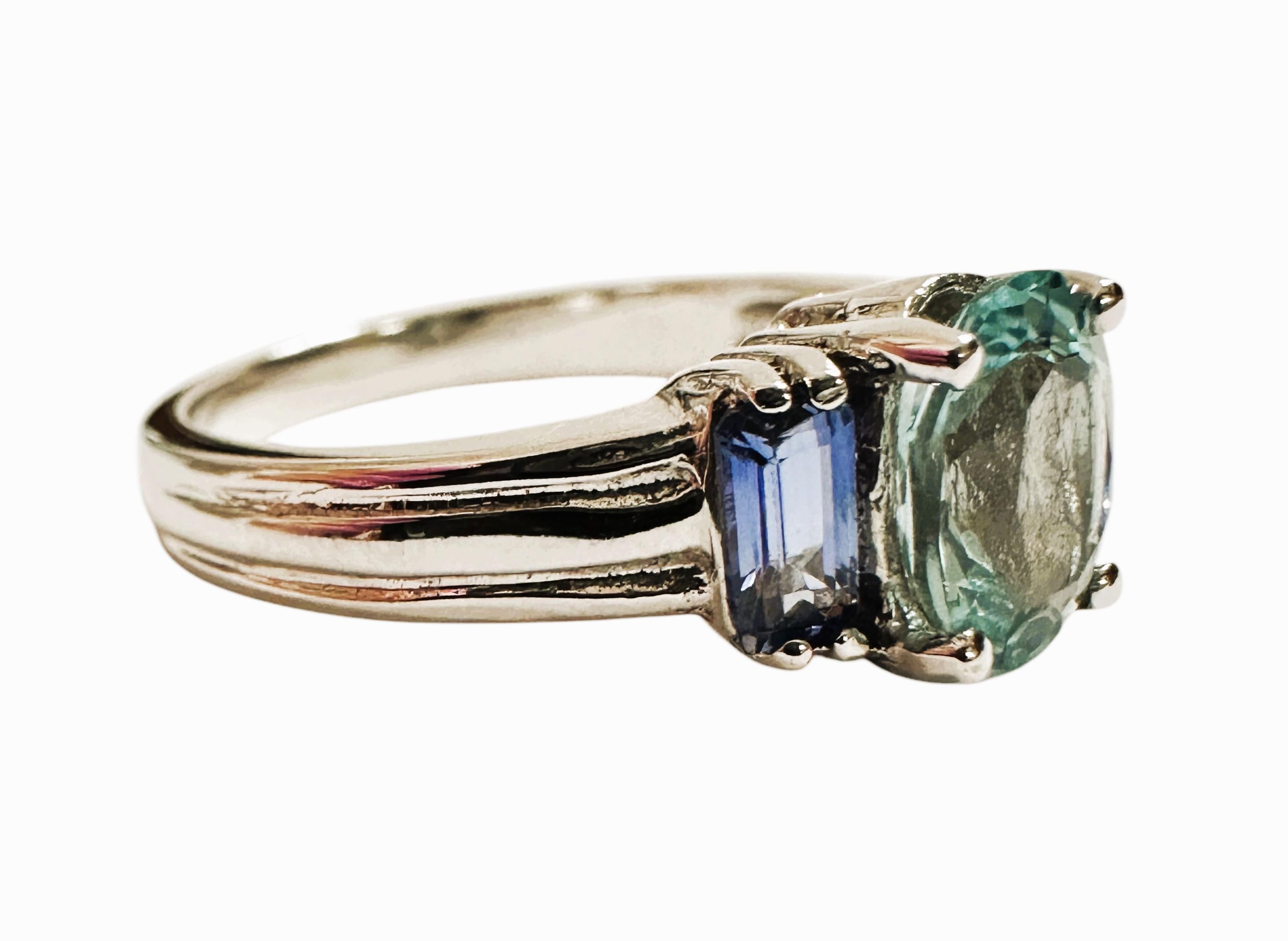 New 1.90 Carat Ice Blue Aquamarine & Baguette Cut Sapphire Sterling Ring In New Condition In Eagan, MN