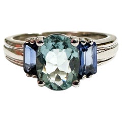 New 1.90 Carat Ice Blue Aquamarine & Baguette Cut Sapphire Sterling Ring