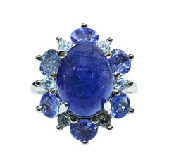 New 1.90 Carat Natural Tanzanite Cabochon & Diamond Cut Tanzanite Sterling Ring