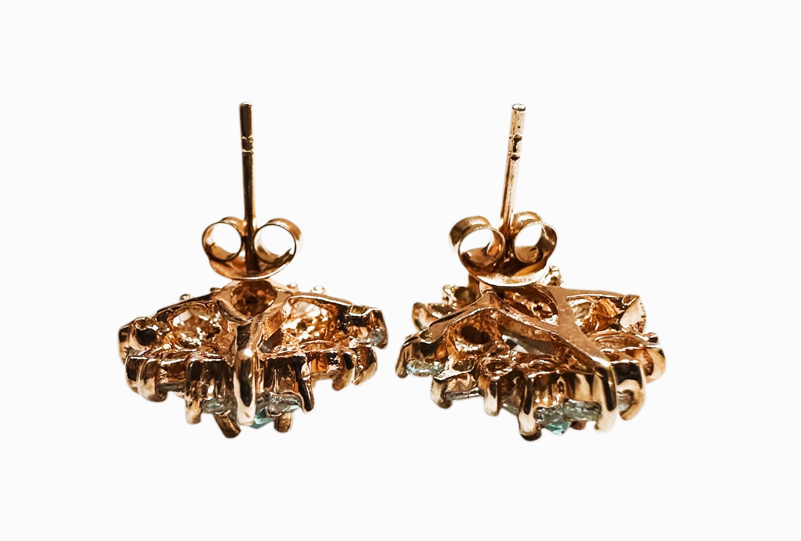 Art Deco New 1.90 Carat Sky Blue Topaz & Sapphire Rose Gold Pl Sterling Post Earrings For Sale