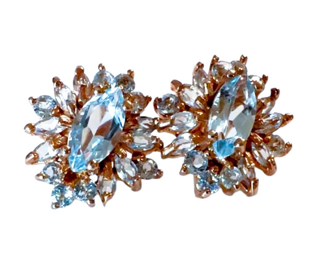 New 1.90 Carat Sky Blue Topaz & Sapphire Rose Gold Pl Sterling Post Earrings In New Condition For Sale In Eagan, MN