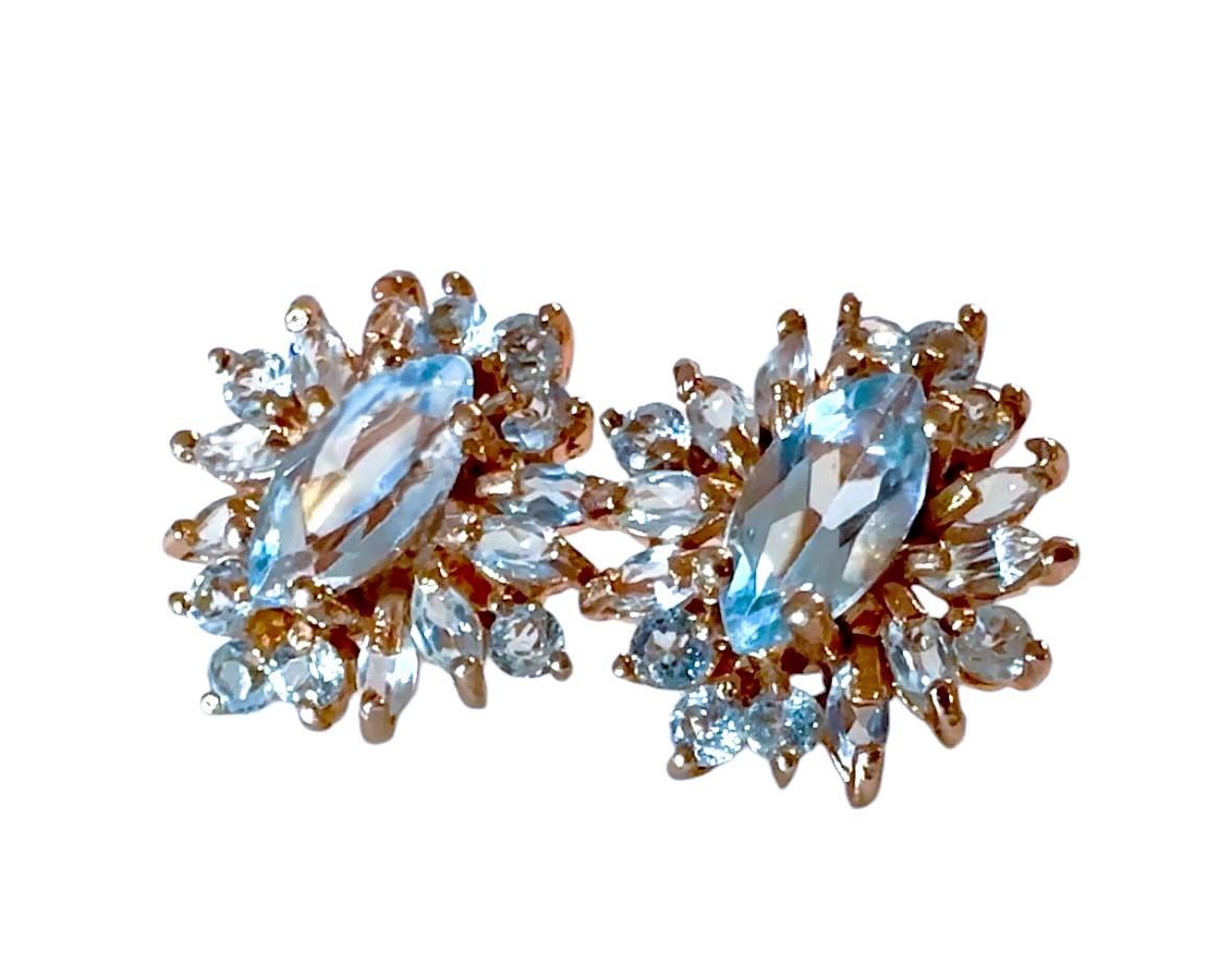 Women's New 1.90 Carat Sky Blue Topaz & Sapphire Rose Gold Pl Sterling Post Earrings For Sale