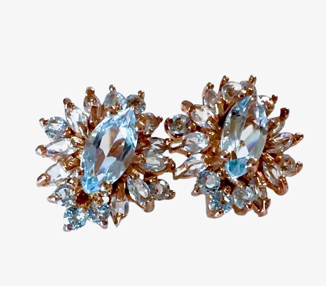 New 1.90 Carat Sky Blue Topaz & Sapphire Rose Gold Pl Sterling Post Earrings For Sale 1