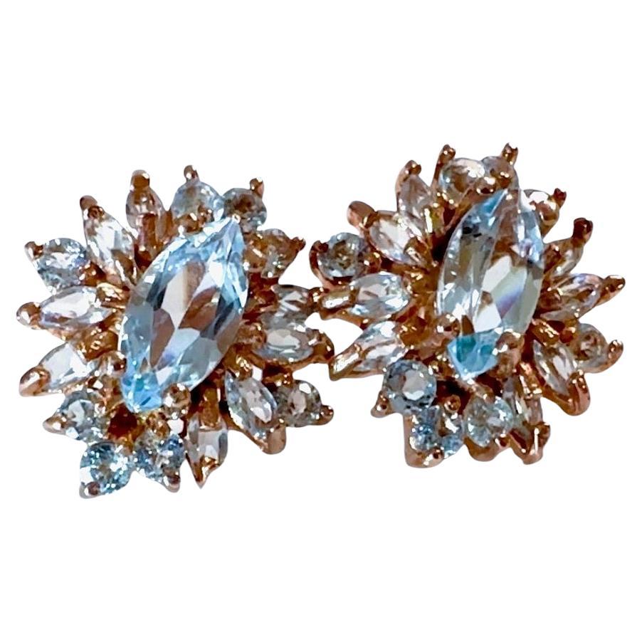 New 1.90 Carat Sky Blue Topaz & Sapphire Rose Gold Pl Sterling Post Earrings