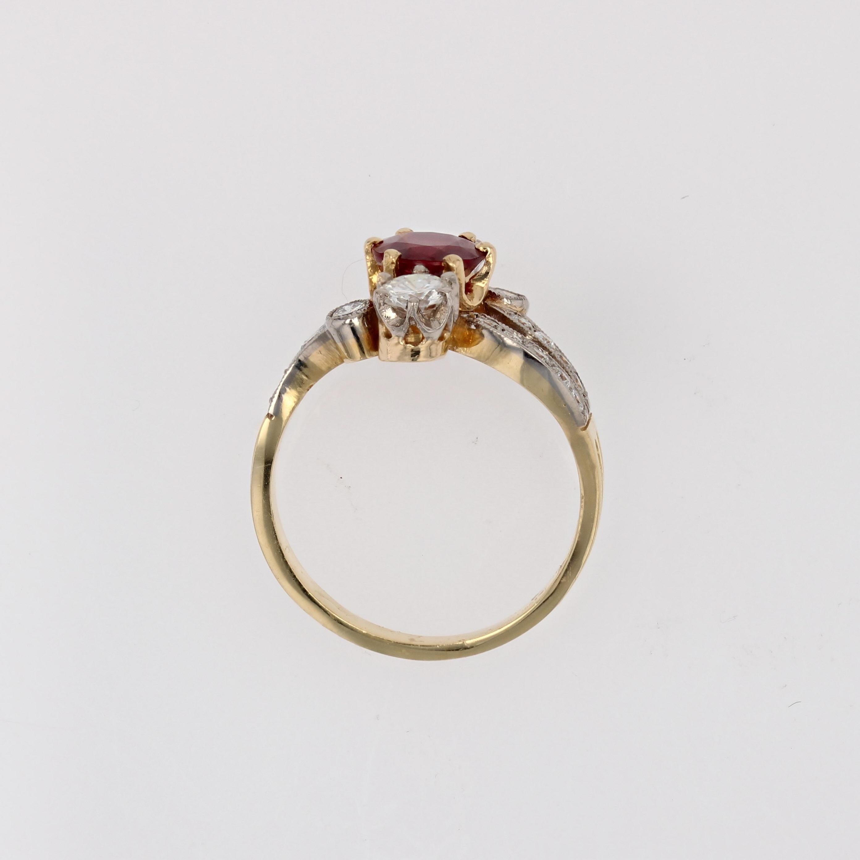 Bague en or jaune 18 carats et platine avec rubis et diamants, style des années 1900, Neuf en vente 7