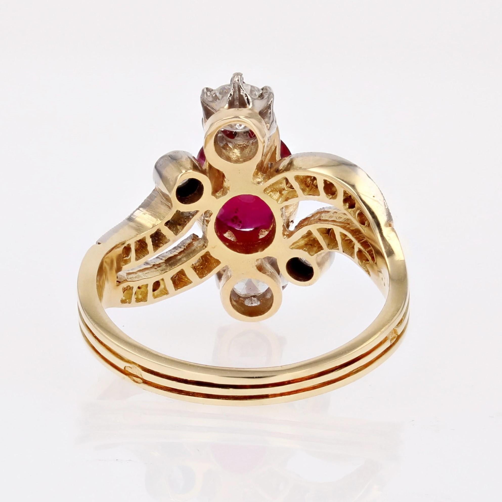 Bague en or jaune 18 carats et platine avec rubis et diamants, style des années 1900, Neuf en vente 8