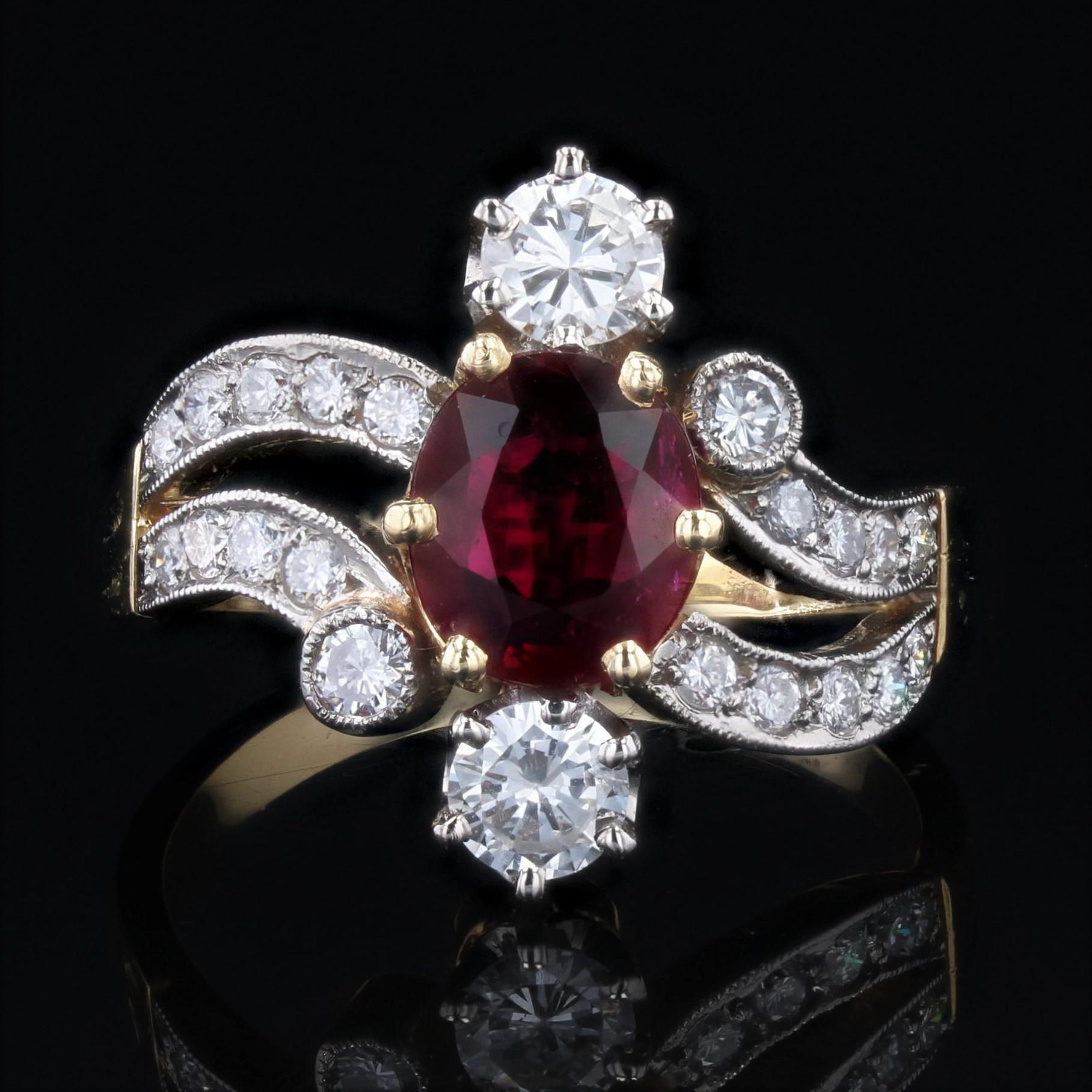 Bague en or jaune 18 carats et platine avec rubis et diamants, style des années 1900, Neuf Neuf - En vente à Poitiers, FR