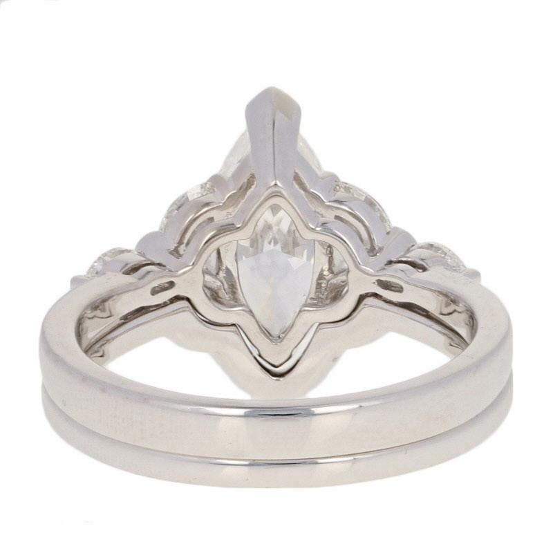 Marquise Cut 1.91 Carat Marquise Diamond Ring and Wedding Band, 14 Karat White Gold GIA