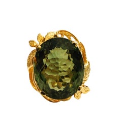 New 19.20 Carat Forest Green Amethyst Yellow Gold PL Sterling Ring Size 7