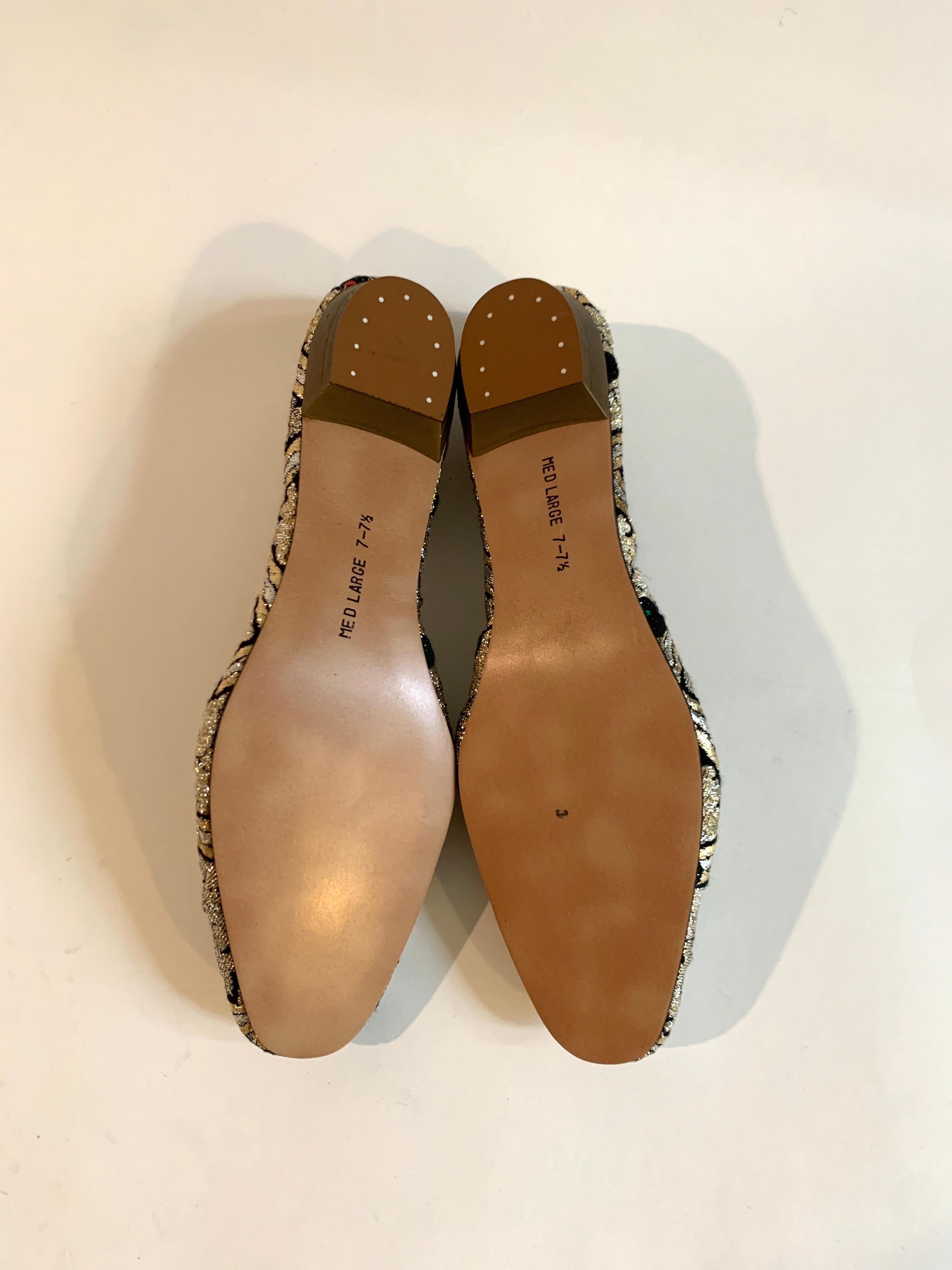 New 1960s Elsa Schiaparelli Folding Flats Slippers Shoes Metallic  In New Condition In San Francisco, CA
