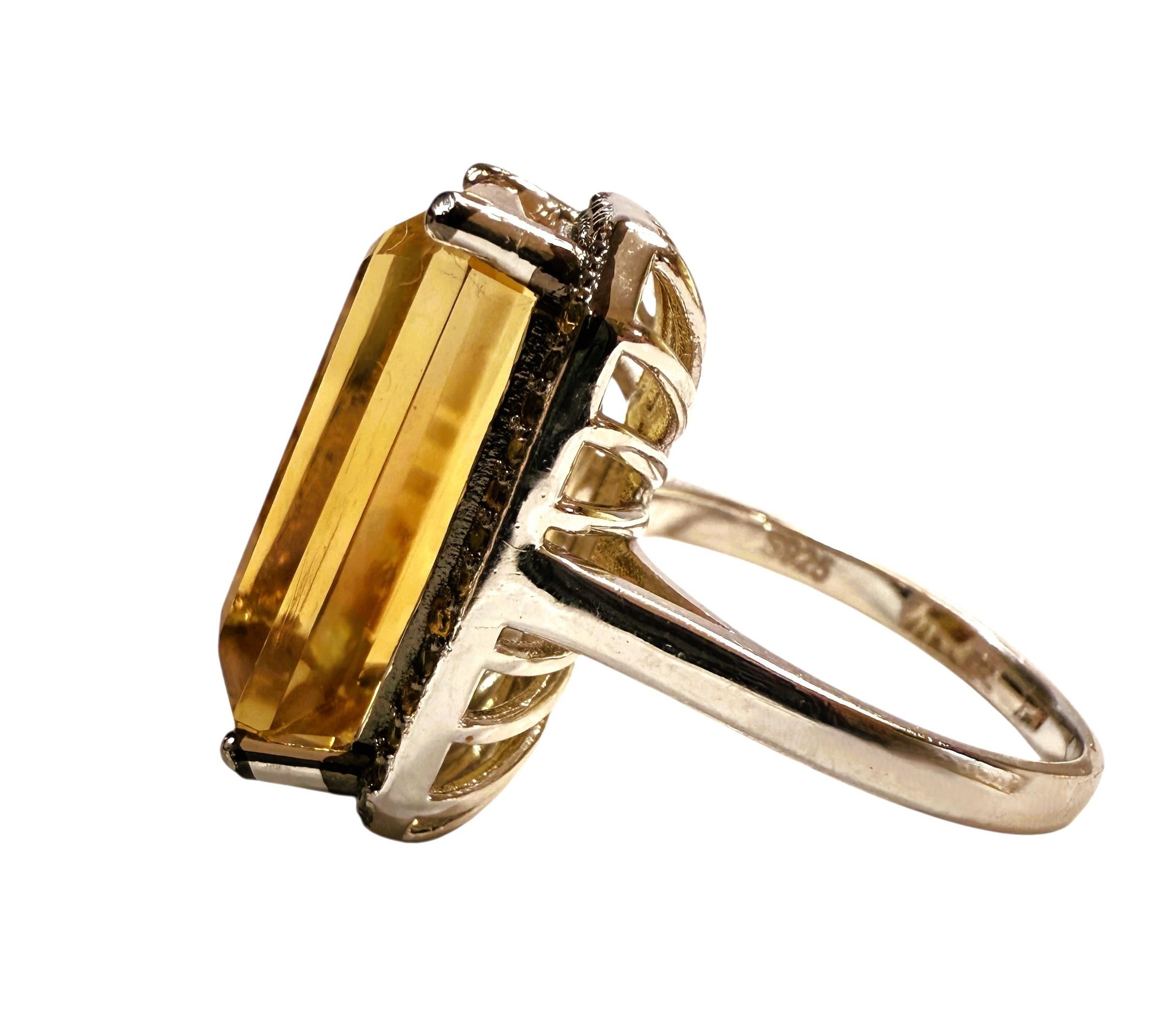 Art Deco New 19.7 Carat Bourbon Citrine & Diamond Cut Sapphire 14k Gold PL Sterling Ring For Sale