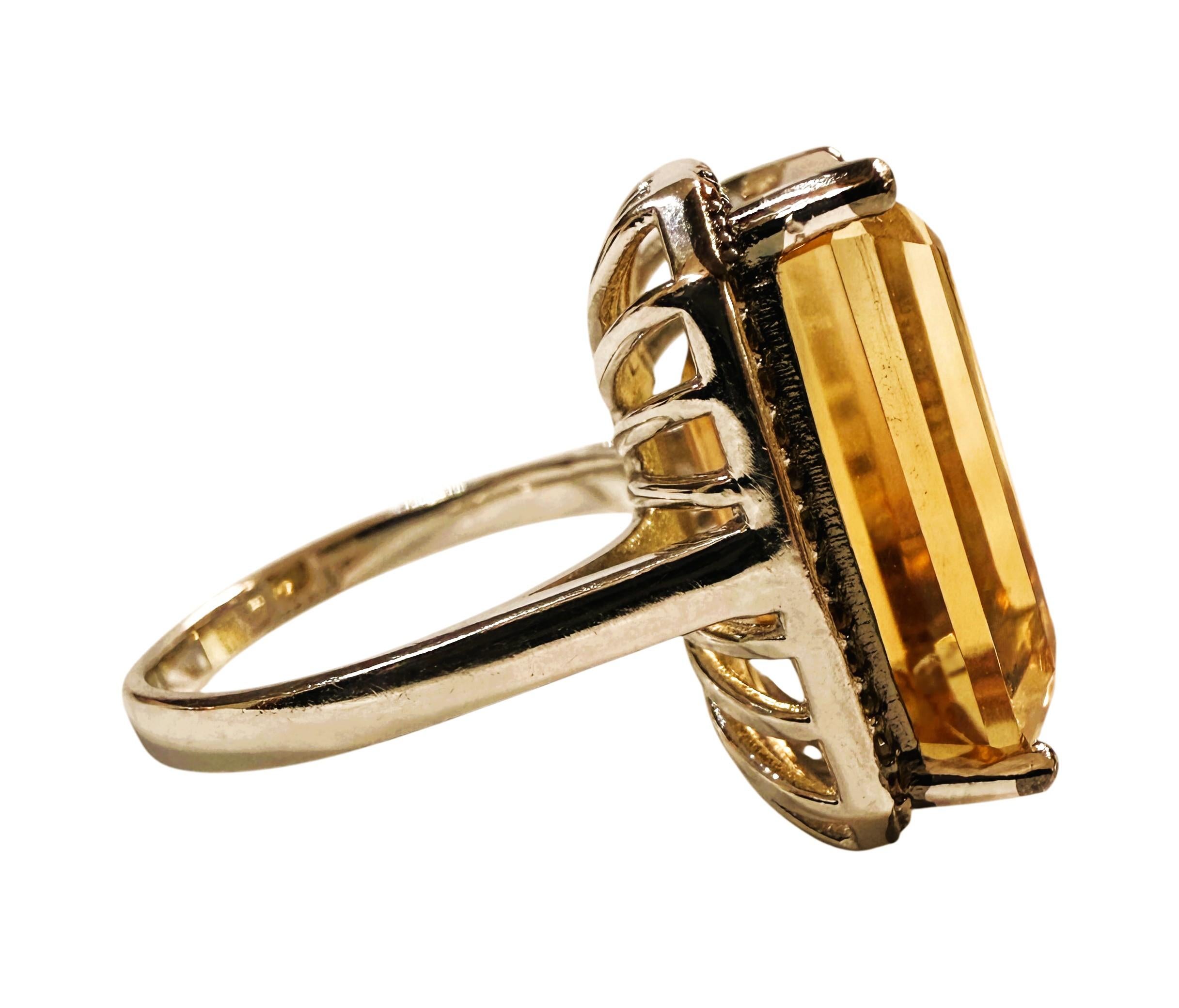 New 19.7 Carat Bourbon Citrine & Diamond Cut Sapphire 14k Gold PL Sterling Ring In New Condition For Sale In Eagan, MN