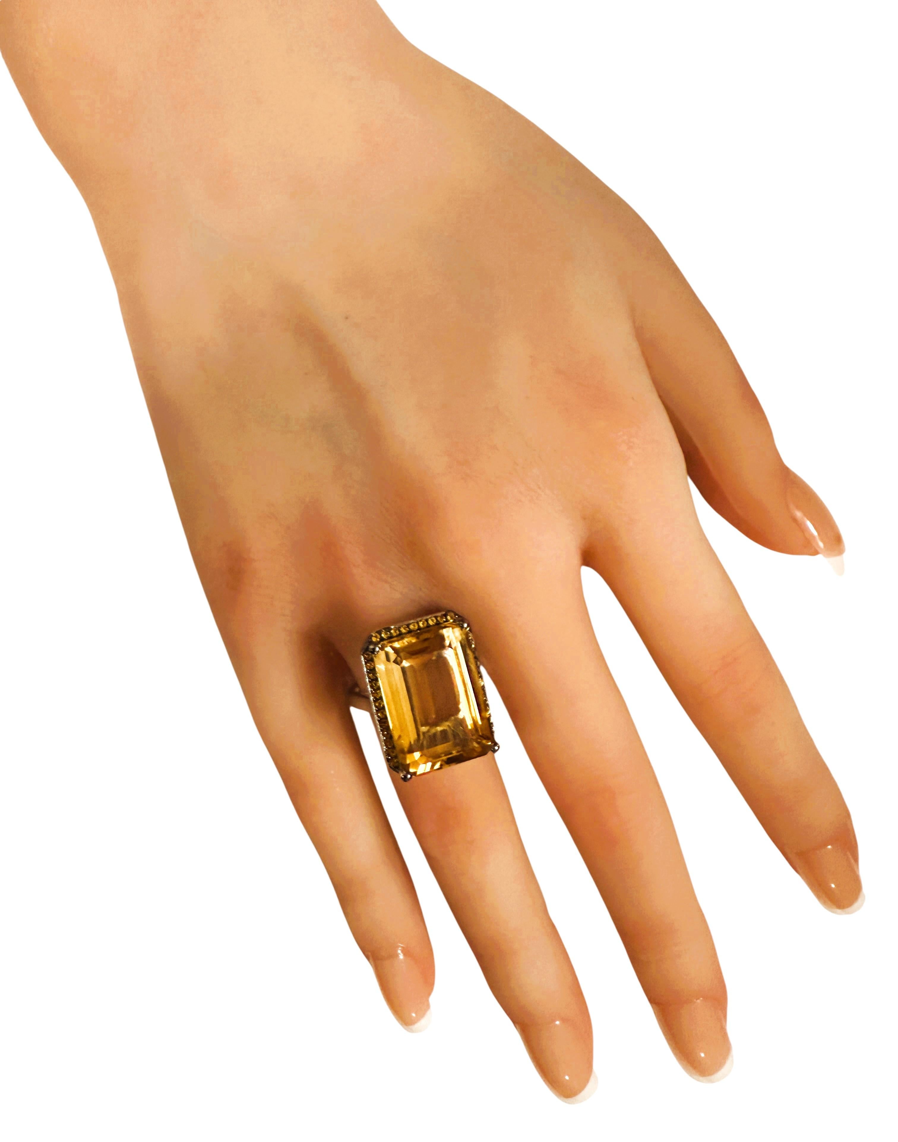 Women's New 19.7 Carat Bourbon Citrine & Diamond Cut Sapphire 14k Gold PL Sterling Ring For Sale