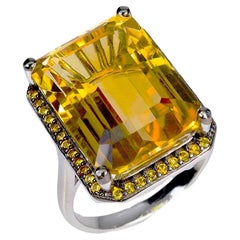New 19.7 Carat Bourbon Citrine & Diamond Cut Sapphire 14k Gold PL Sterling Ring