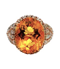New 19.70 Carat Citrine & Diamond Cut Sapphire Rose Gold PL Sterling Ring