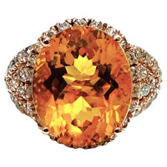 New 19.70 Carat Citrine & Diamond Cut Sapphire Rose Gold PL Sterling Ring